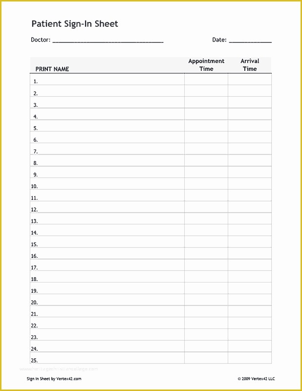 Patient Sign In Sheet Template Free Of Free Printable Patient Sign In Sheet Pdf From Vertex42