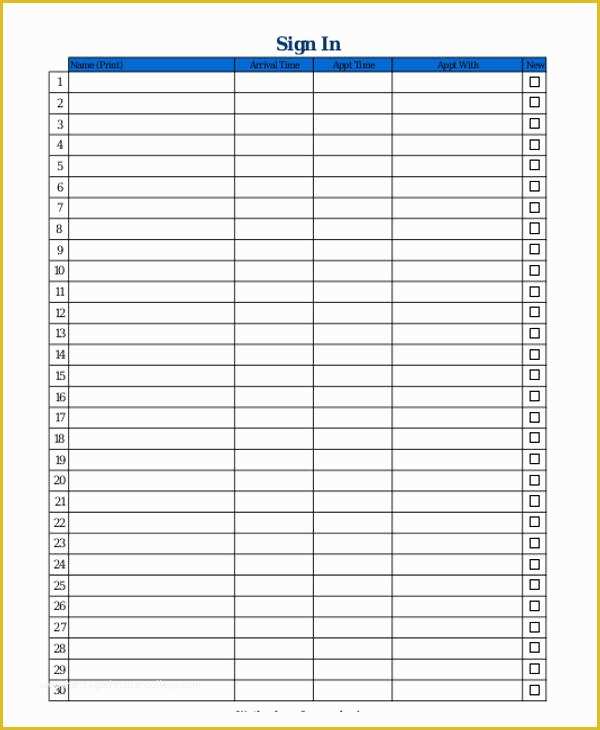 Patient Sign In Sheet Template Free Of Patient Sign In Sheet Templates