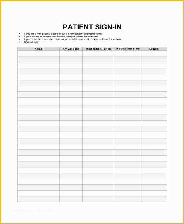 Patient Sign In Sheet Template Free Of Patient Sign In Sheet Templates