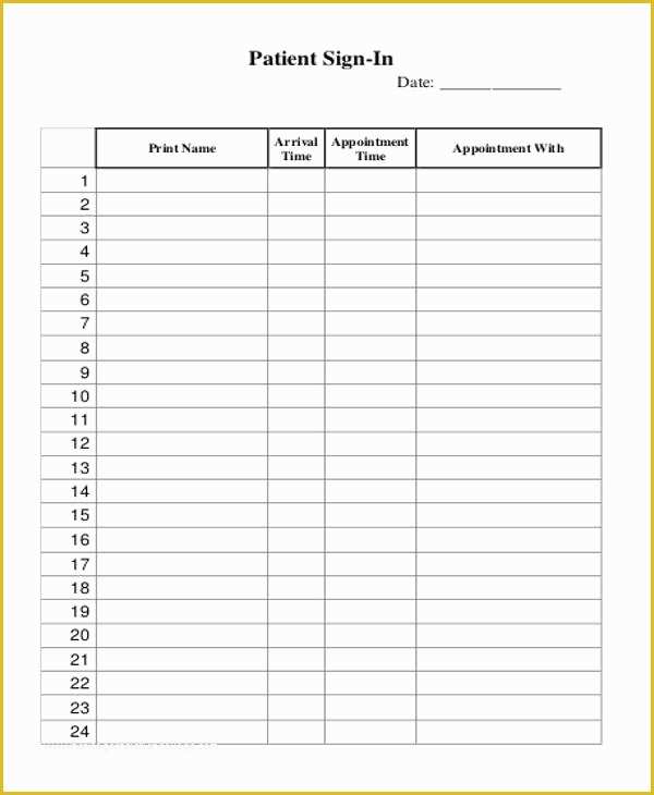 Patient Sign In Sheet Template Free Of Patient Sign In Sheet Templates