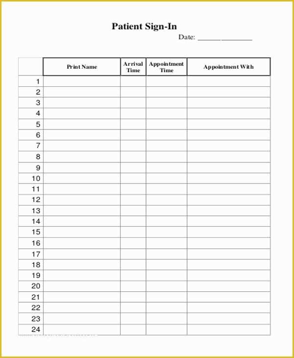 Patient Sign In Sheet Template Free Of 7 Sample Medical Sign In Sheets 