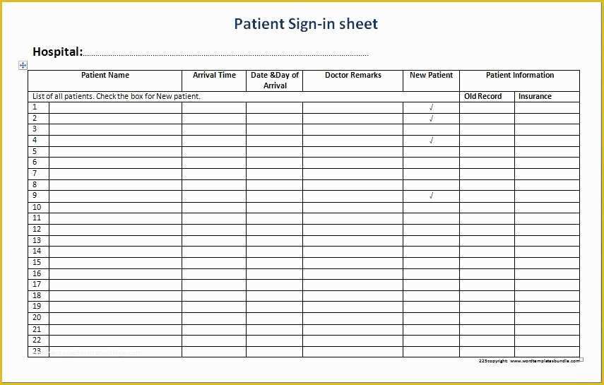 Patient Sign In Sheet Template Free Of Patient Sign In Sheet Templates