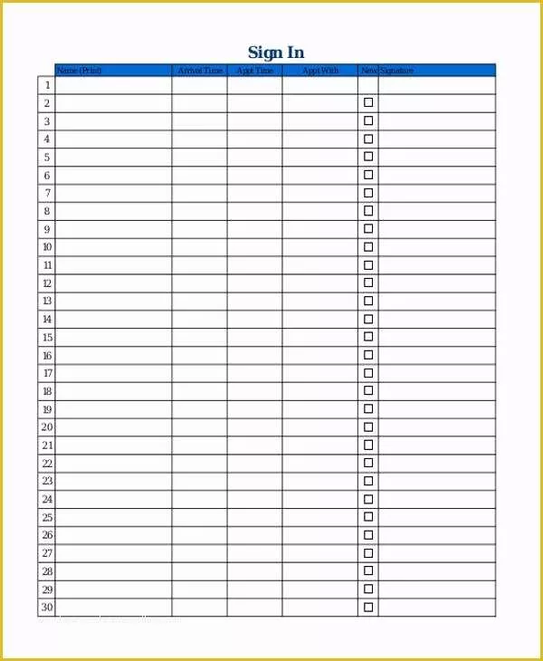 Patient Sign In Sheet Template Free Of Patient Sign In Sheet Templates