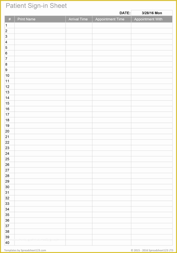 Patient Sign In Sheet Template Free Of Printable Sign In Worksheets and forms for Excel Word and Pdf