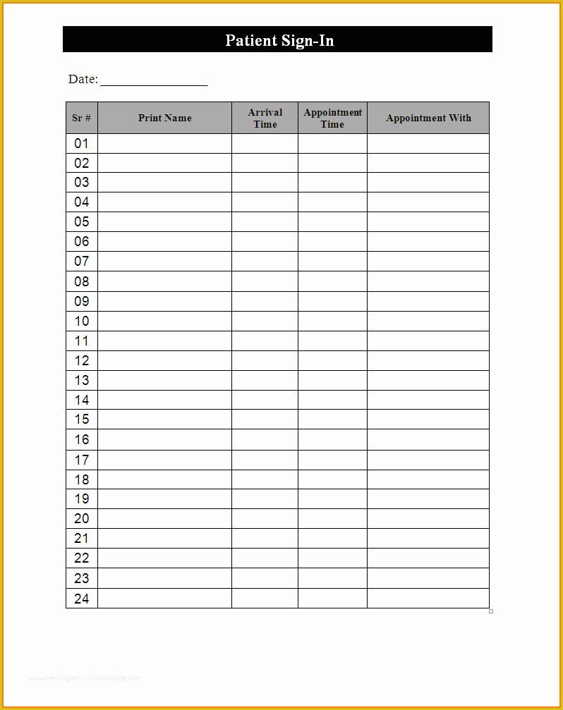 Patient Sign In Sheet Template Free Of Sign In Sheet Template
