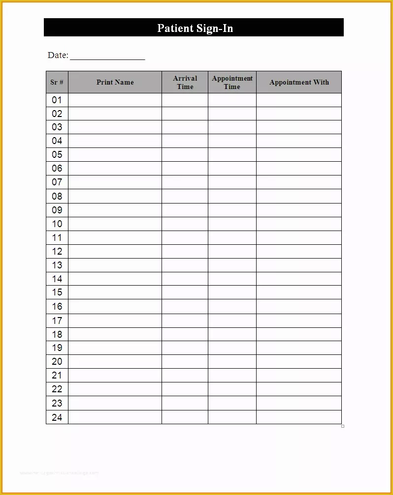 Patient Sign In Sheet Template Free Of Sign In Sheets Templates
