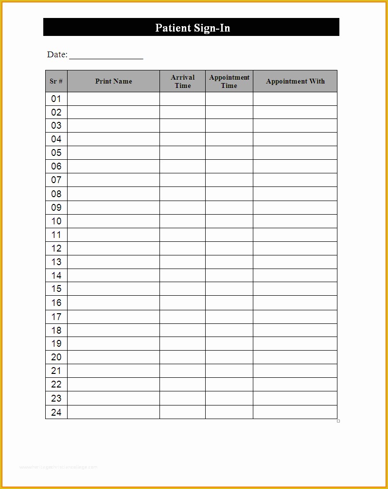 Patient Sign In Sheet Template Free Of Sign In Sheets Templates