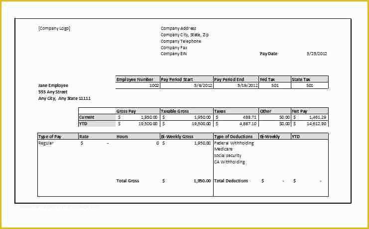 Pay Stub Template Word Document Free Of 11 Paycheck Stub Template Word