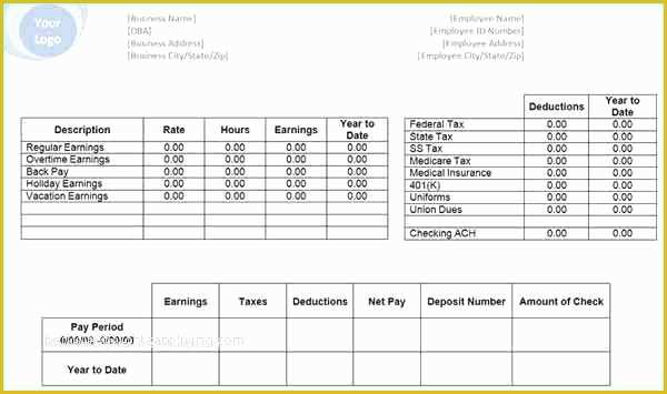 Pay Stub Template Word Document Free Of 47 First Payroll Check Template