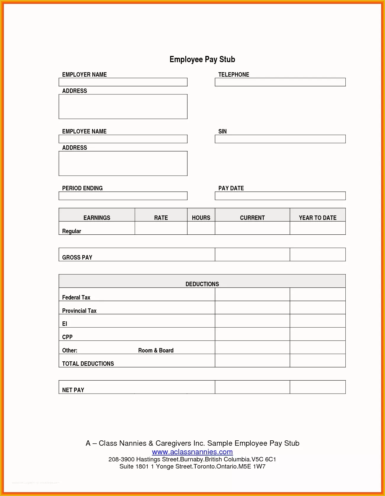 Blank Pay Stub Template Word