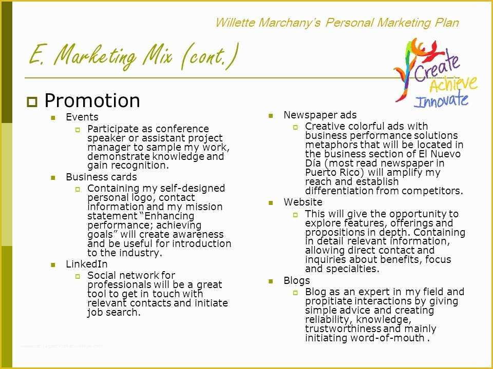 Personal Marketing Plan Template Free Of Willette Marchany’s Personal Marketing Plan Ppt Video