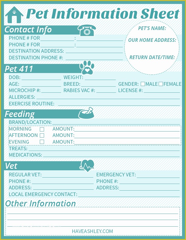 Pet Sitting Templates Free Of Free Printable Pet Sitter Info Sheet From Haveashley