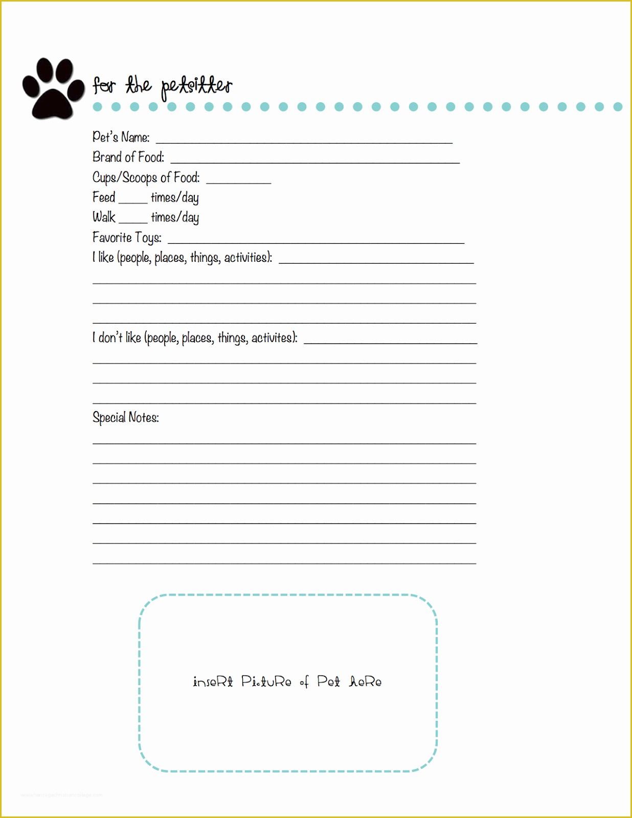 Pet Sitting Templates Free Of In Progress Free Printable Pet Sitting