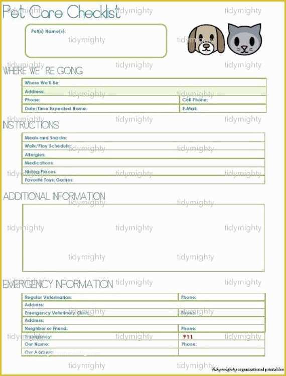 Pet Sitting Templates Free Of Pet Care Checklist Petsitting Printable Pdf Instant