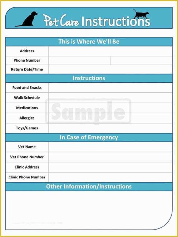 Pet Sitting Templates Free Of Pet Care Instructions Pet Sitter Printable and Editable