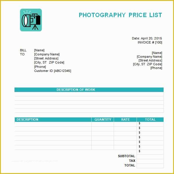 Photography Price List Template Free Download Of 6 Sample Price List Templates
