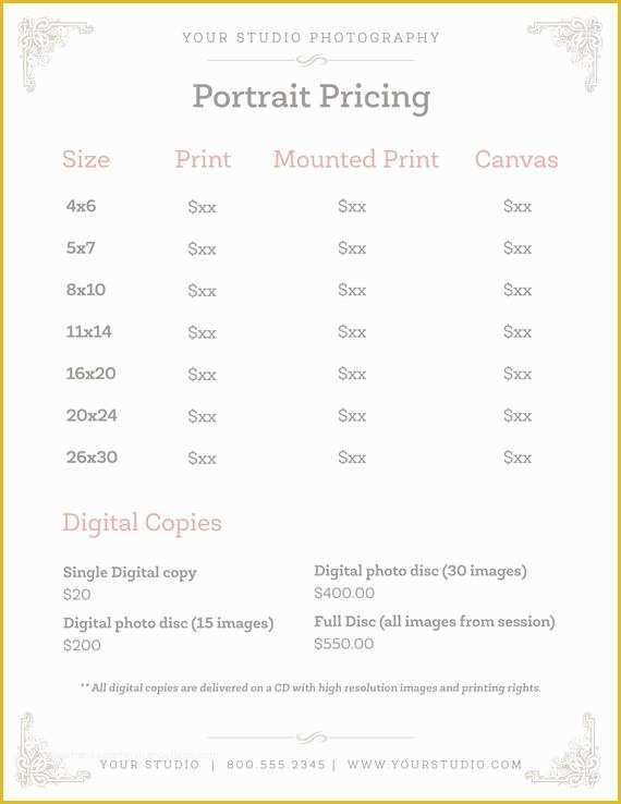 Photography Price List Template Free Download Of Boudoir Graphy Package Pricing Grapher Price