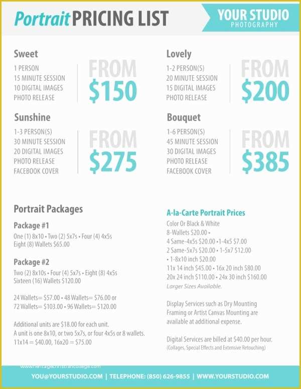 Photography Price List Template Free Download Of Graphy Package Pricing Grapher Price List