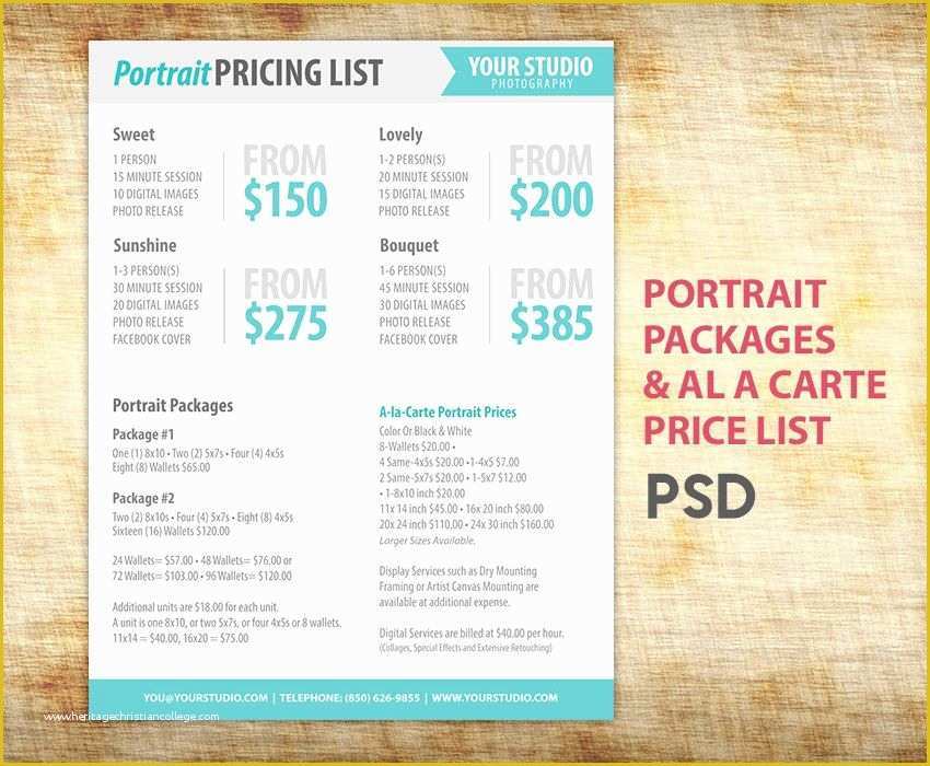 Photography Price List Template Free Download Of Graphy Package Pricing Grapher Price List