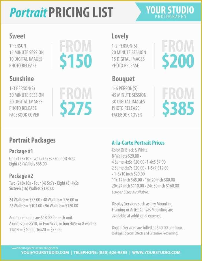 Photography Price List Template Free Download Of Graphy Package Pricing Grapher Price List