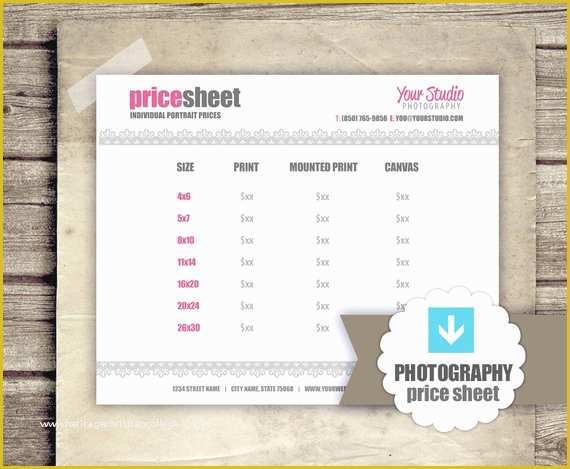Photography Price List Template Free Download Of Graphy Price List Pricing Sheet for Graphers