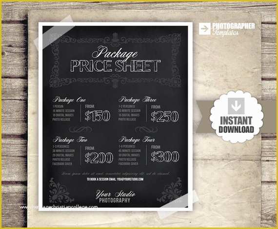 Photography Price List Template Free Download Of Graphy Price List Session Packages Pricing Sheet