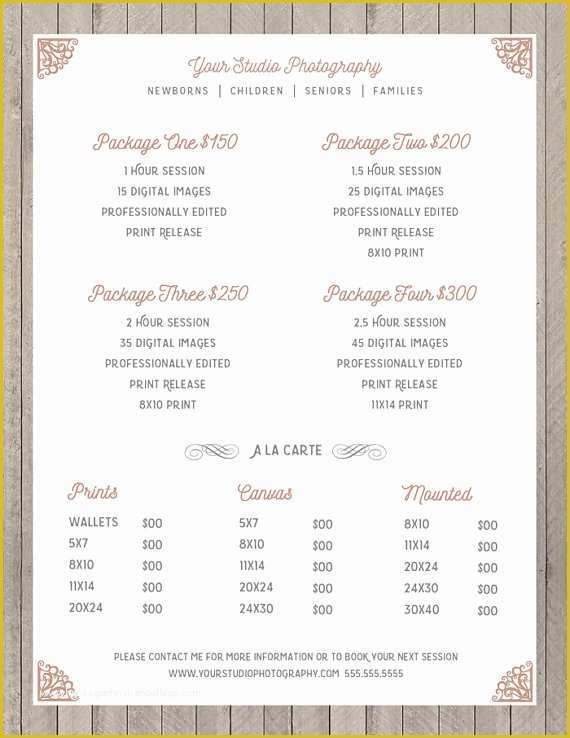 Photography Price List Template Free Download Of Price Sheet Graphy Template Graphy Price List