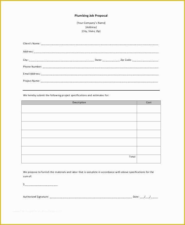 Plumbing Proposal Template Free Of 8 Job Proposal form Samples Free Sample Example format
