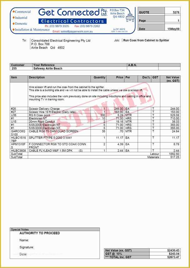 Plumbing Quotation Templates Free Of Payperwork Prehensive Plumbing &amp; Electrical