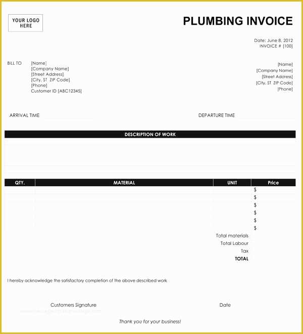 Plumbing Quotation Templates Free Of Plumbing Invoice Template