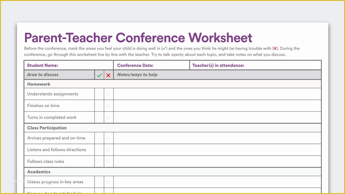 Powerschool Report Card Templates Free Of Printable Parent Teacher Conference Worksheet