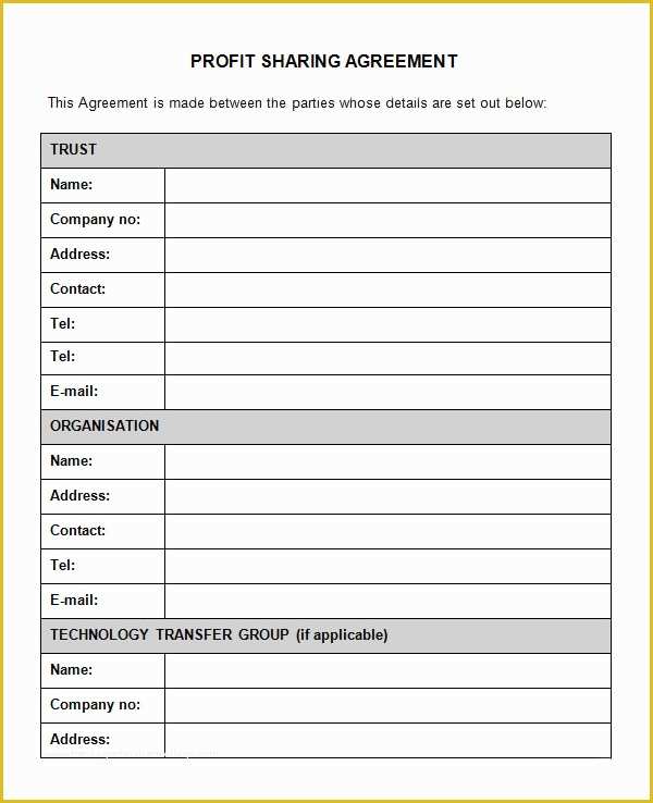 Profit Share Agreement Template Free Of Sample Profit Sharing Agreement 10 Free Documents In