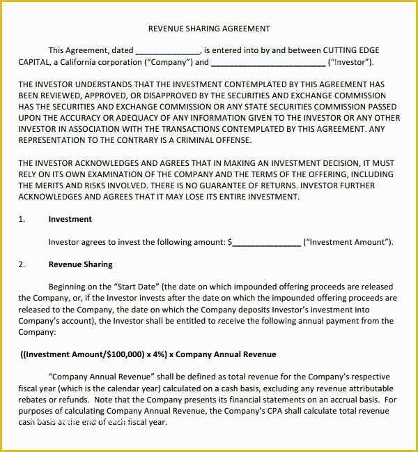 Profit Share Agreement Template Free Of Sample Profit Sharing Agreement 10 Free Documents In