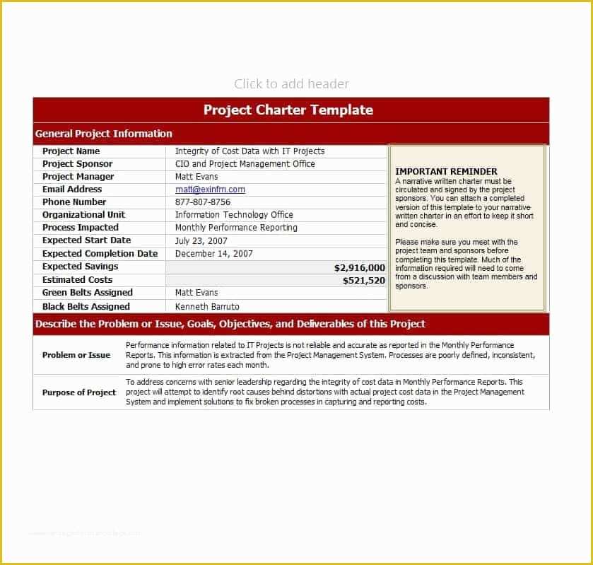 Project Charter Template Excel Free Of 40 Project Charter Templates & Samples [excel Word