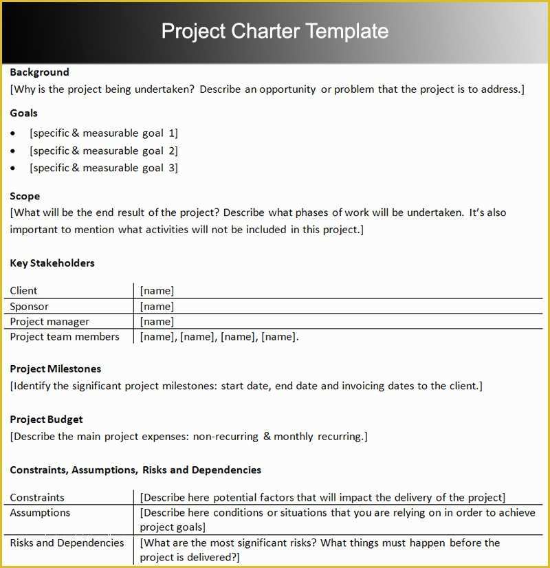 Project Charter Template Excel Free Of Project Charter Template Excel Bing