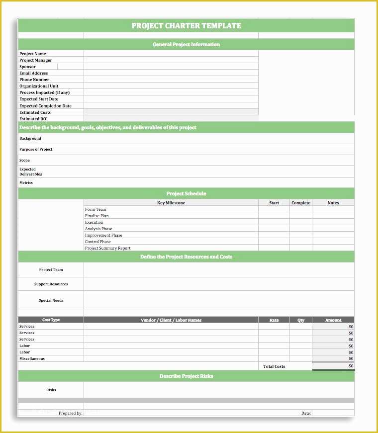 Project Charter Template Excel Free Of Project Charter Template