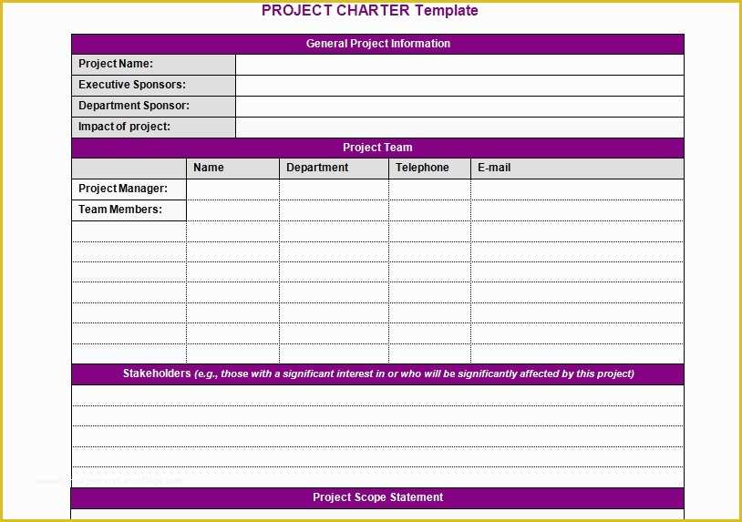 Project Charter Template Excel Free Of Project Charter Template