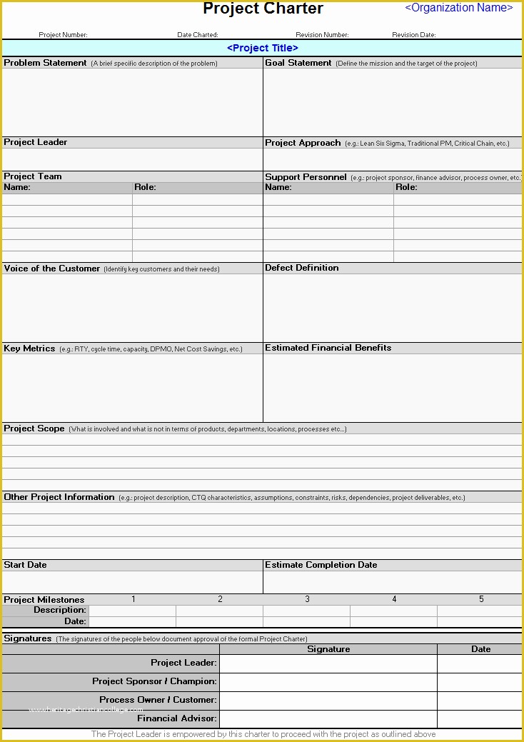 Project Charter Template Excel Free Of Project Charter Template