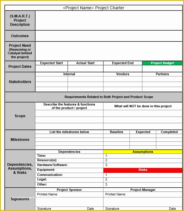 Project Charter Template Excel Free Of Project Charter Template the Persimmon Group