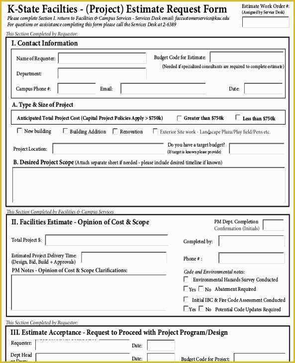 Project forms Free Templates Of 9 Sample Estimate Request forms