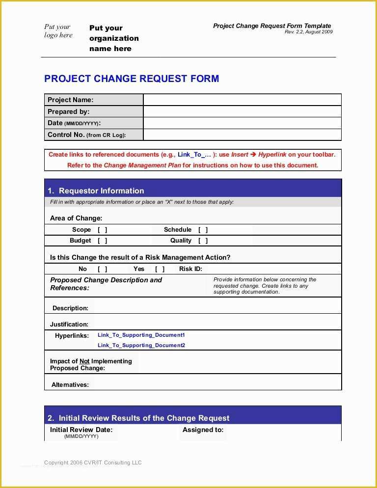 Project forms Free Templates Of Change Request form Template