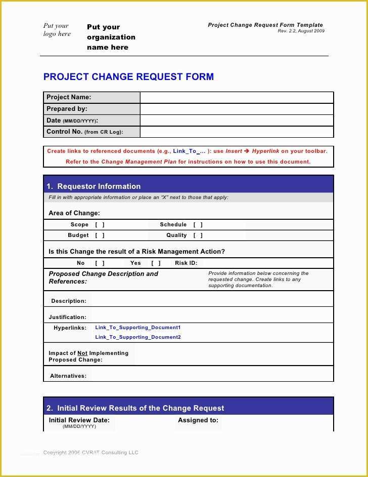 Project forms Free Templates Of Change Request form Template