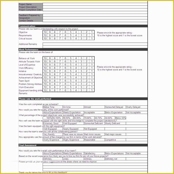 Project forms Free Templates Of Free Project Feedback form Template