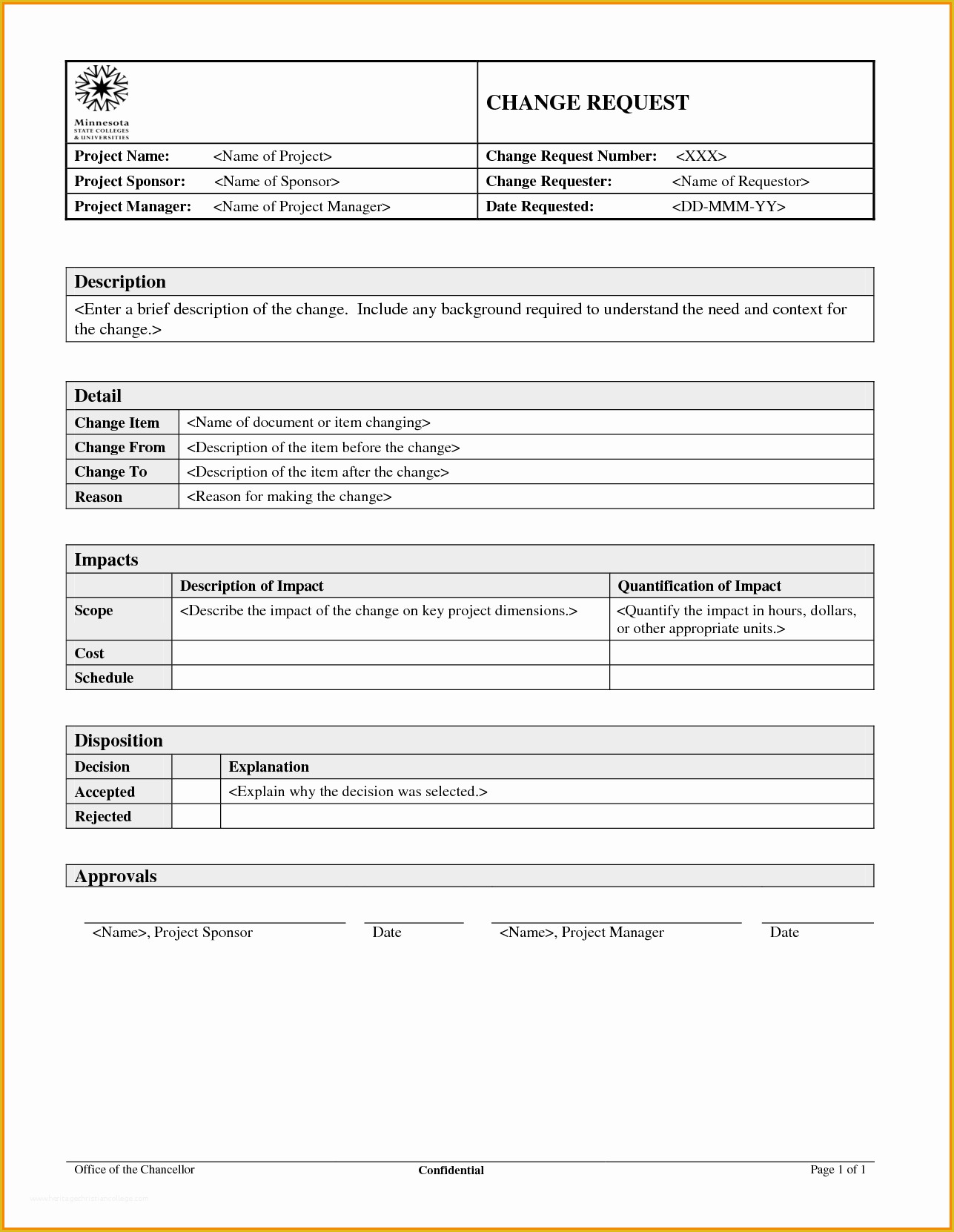 Project forms Free Templates Of Project Project Change Request Template