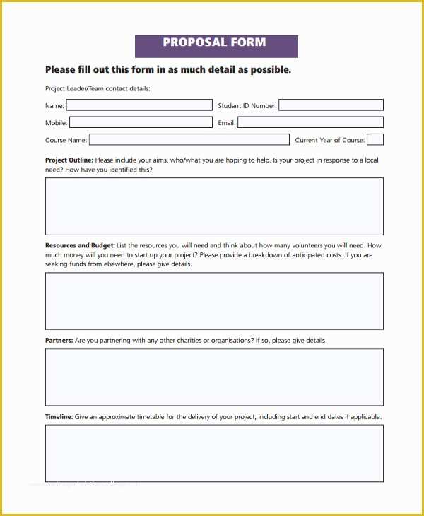 Project forms Free Templates Of Proposal form Template Proposal form Templates Printable