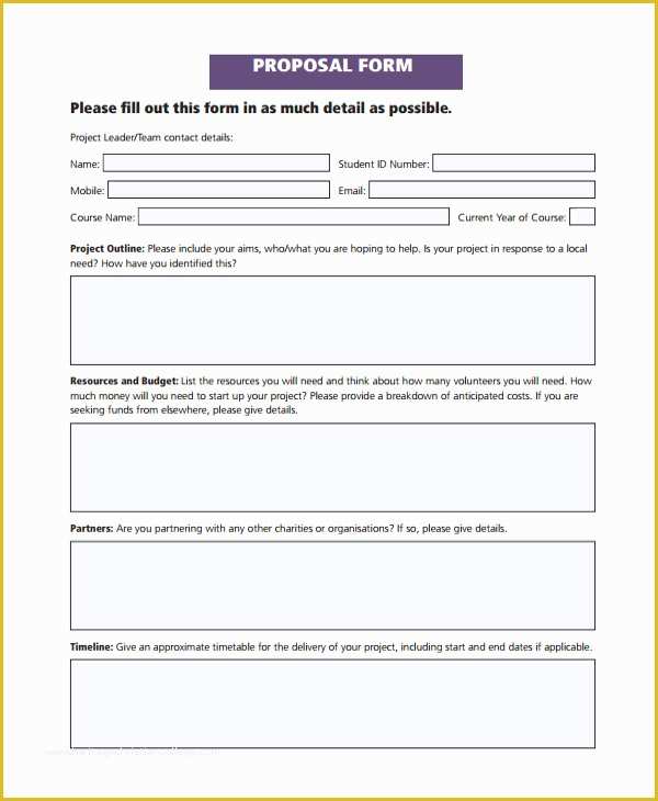 Project forms Free Templates Of Proposal form Template Proposal form Templates Printable