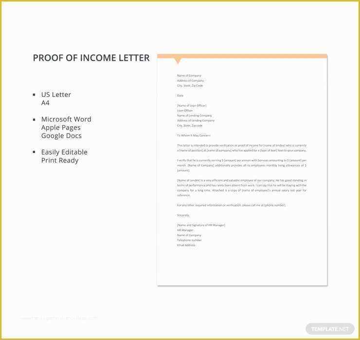 Proof Of Income Letter Template Free Of 16 Proof Of In E Letters Pdf Doc