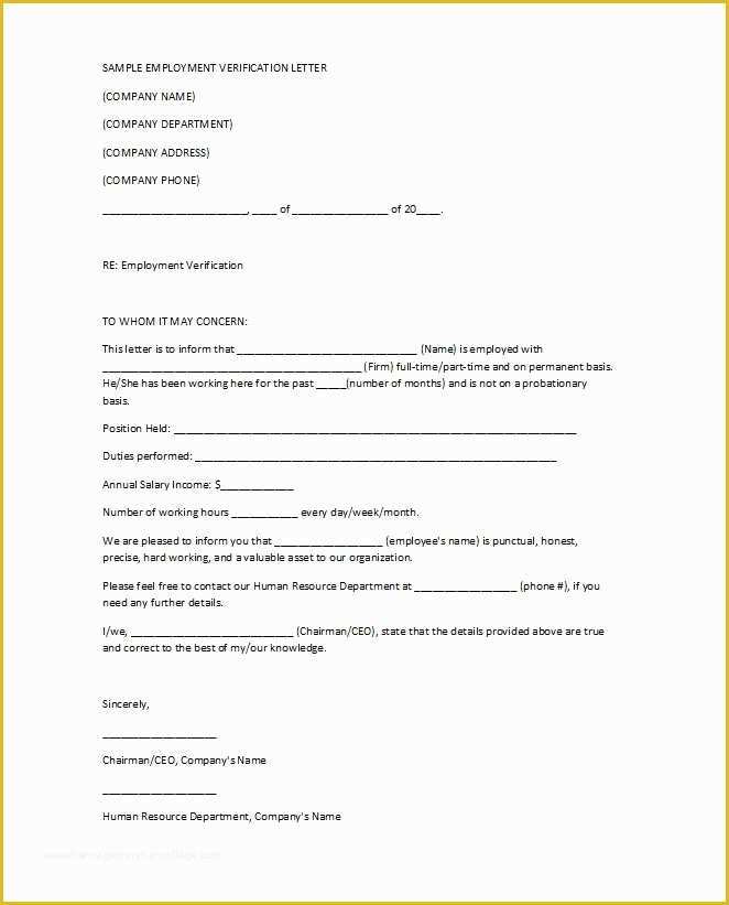 Proof Of Income Letter Template Free Of 40 Proof Of Employment Letters Verification forms & Samples