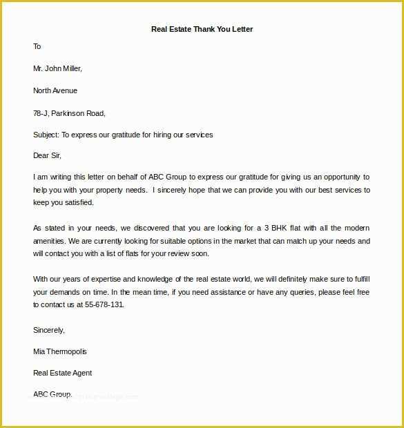 Real Estate Letters Free Templates Of 41 Free Thank You Letter Templates Doc Pdf