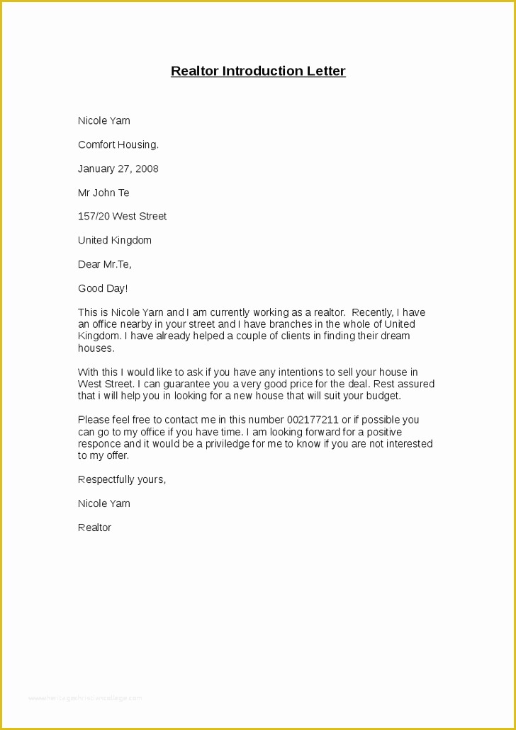 Real Estate Letters Free Templates Of Real Estate Introduction Letter F Resume
